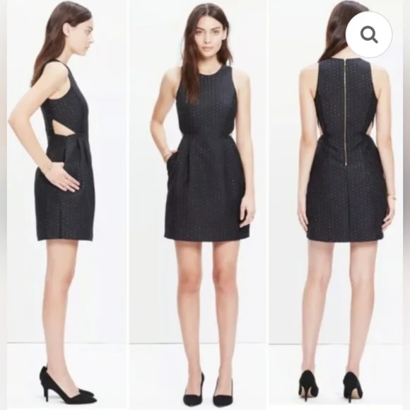 Madewell Nightfall Jacquard Cutout Black And Sparkle Dress Size 2 - Picture 9 of 9